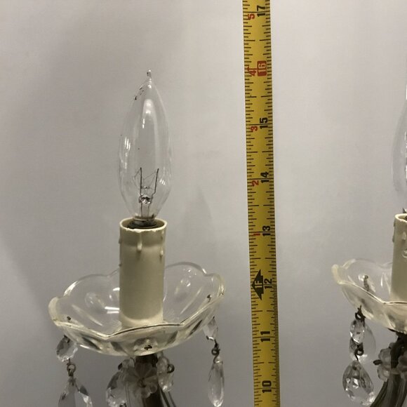 Vintage Electric Table Lamp Clear Glass Two Lite Chandalier Crystals 14 X 5 - Picture 6 of 9